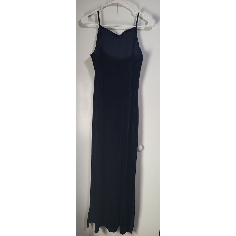 VTG y2k 90s Blue Velvet Long Length Dress Slit Sparkle Flames Whimsigoth SZ M - Picture 3 of 9